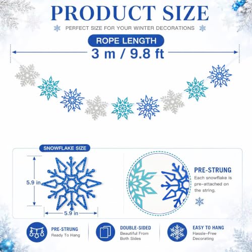 Snowflake Garland Banner Christmas Decorations - 2 Pack, Glitter, 9.8ft