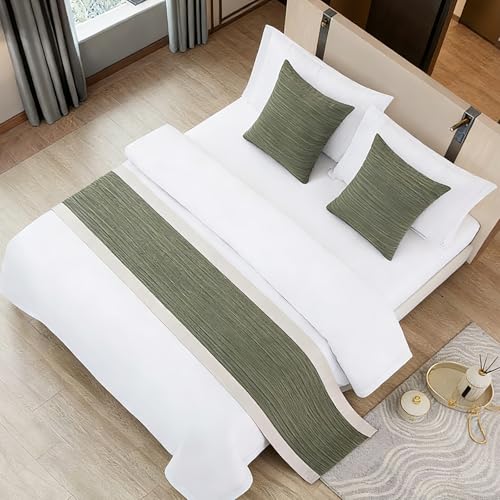 Olive Green Seersucker Bed Runner, Reversible Bed Scarf (102x20 In)