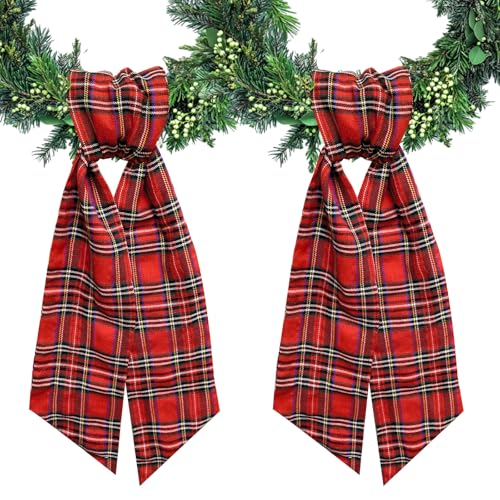 Ftuuo 2 pcs Christmas Wreath Sash Red Buffalo Plaid 5.1 x 54.3 in for Front Door, Burlap & Satin Ribbon Accessories
