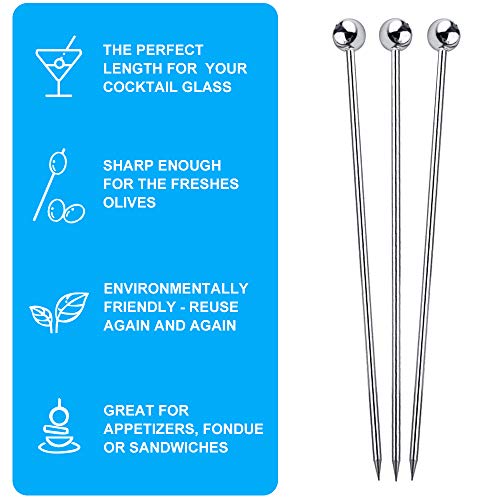 FATLODA 15PCS Stainless Steel Cocktail Picks - Silver, 4.3 inches
