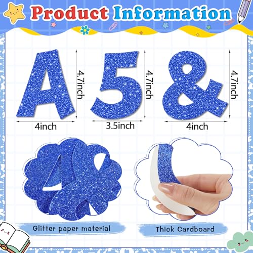 144 Pcs Blue Glitter Bulletin Board Letters, 4-Inch Alphabet Set for Classroom