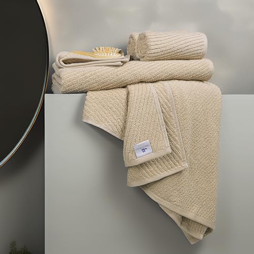 Tens Towels 100% Cotton 6-Piece Bath Towel Set - Soft & Absorbent, Beige