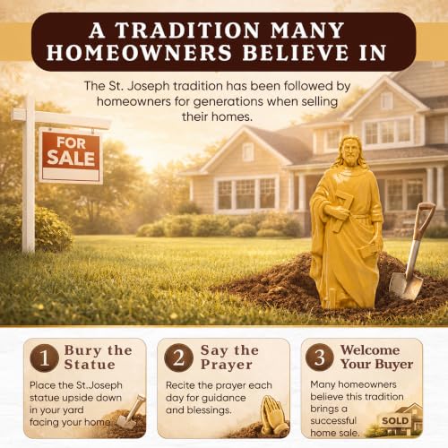 St. Joseph Statue for Home Selling with Prayer Card - 4-Inch Resin Figurine