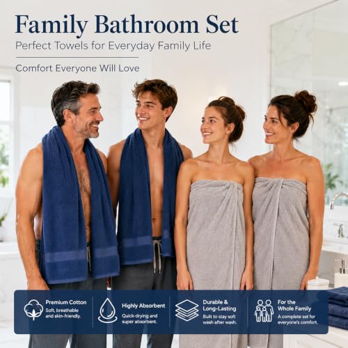 Soft Absorbent Cotton Blend Bath Towel Set - 18 or 12-Piece Set, 450 GSM