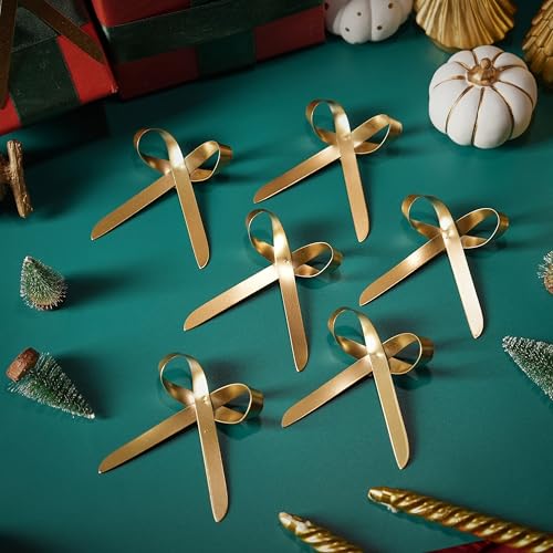 FESTGLOX Gold Metal Christmas Tree Bow Ornaments Set - Tree Topper Decoration