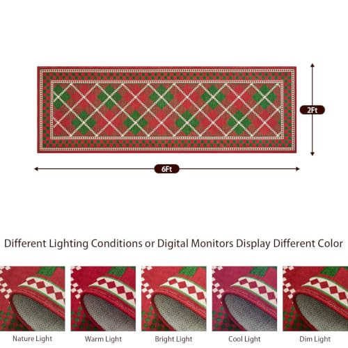 Terrug Christmas Red & Green Plaid 2' x 6' Runner Rug with Non-Slip Backing