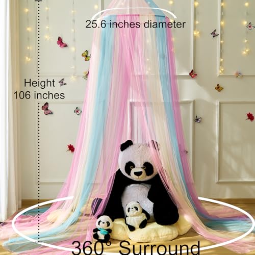 Rainbow Bed Canopy for Girls Room - Kids Princess Hanging Bed Net