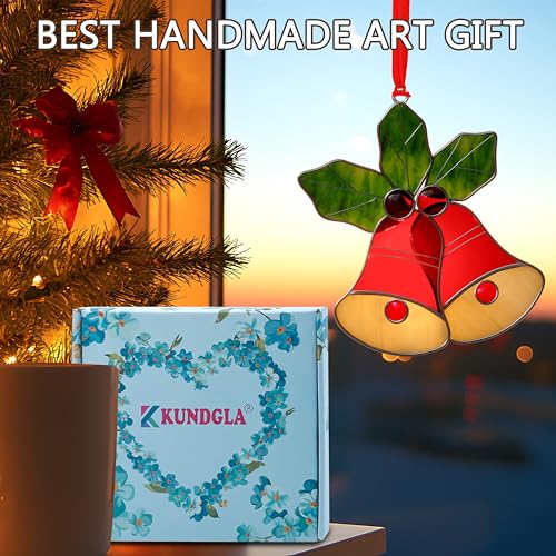 Hand Painted Red Bell Stained Glass Sun Catcher Ornament