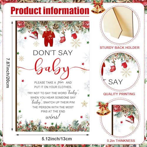Patelai Christmas Santa Baby Shower Game Supplies Set with Sign, Cards, Clothespins & Pencils - Holiday Party Decorations