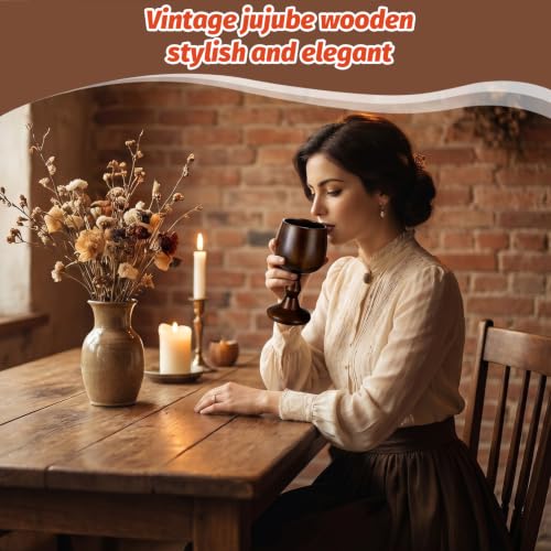 2-Piece Handcrafted Jujube Wood Wine Goblet Set – 5oz Vintage Chalice