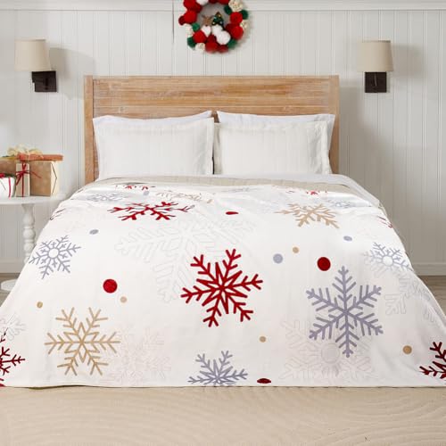 Christmas Snowflake Fleece Throw Blanket 50" x 60" - Red/Gold Snowflake decorative cozy