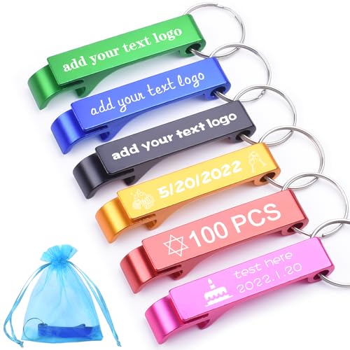 Bulk 100pcs Custom Logo & Photo Bottle Opener Keychains - Personalized Aluminum