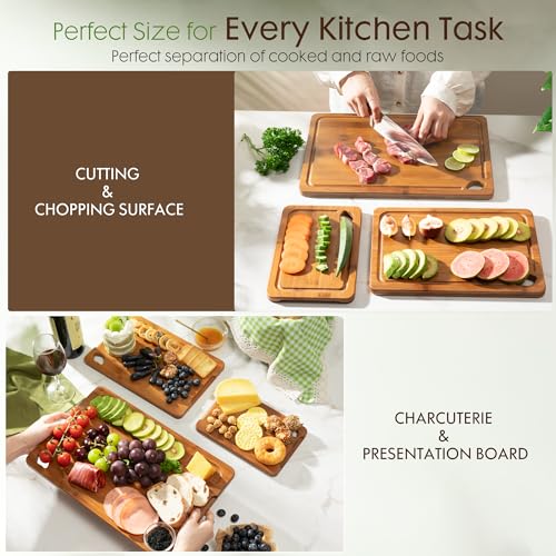 Astercook 3-Piece Deep-Carbonized Bamboo Cutting Board Set with Storage Stand, Reversible Juice Grooves & Handles