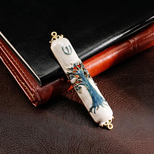 Decorative Metal Mezuzah Case with Scroll for Doorway - Hand-Painted
