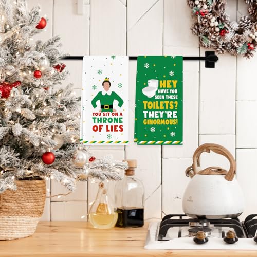 Cheroloven Funny Elf Towels 2 Pack Toilets—Buddy the Elf Kitchen & Bath Hand Towels, 23.6 x 15.7 in, White