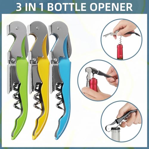 Colorful Stainless Steel Waiter's Corkscrew Wine Opener Set of 24 - Heavy Duty Bar Tool
