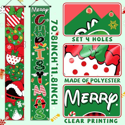 Mouse Christmas Porch Banner 2pc Front Yard Door Sign Decoration