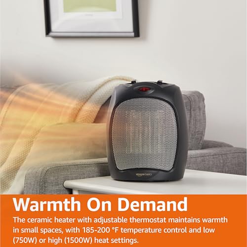 Ceramic Space Heater 1500W Portable Indoor Heating with Thermostat Black