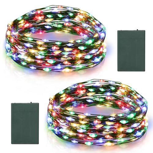 EchoSari 2 Pack 16.4ft Battery Fairy Lights, Waterproof IP54, Multicolor