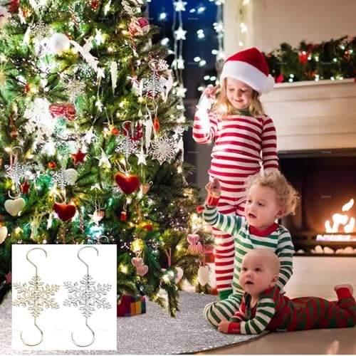 Snowflake Christmas Ornament Hooks - 20 Pack Metal Tree Wire Hangers
