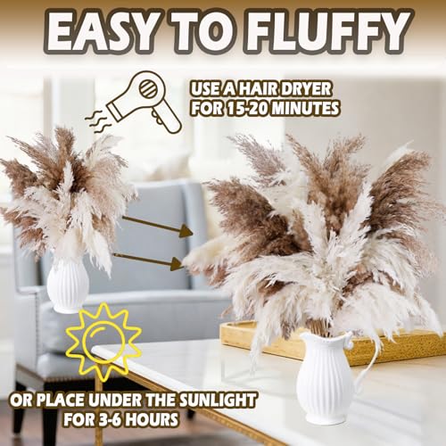 40 PCS Natural Dried Pampas Grass Stems - 17" Fluffy Boho Floral Decor
