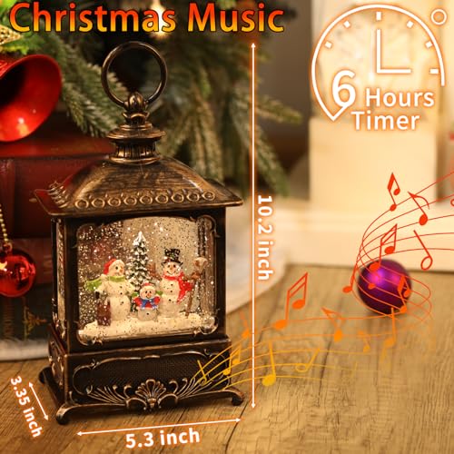 Christmas Snow Globe Lantern with Music & Lights - 10.2 Inch Snowman Scene