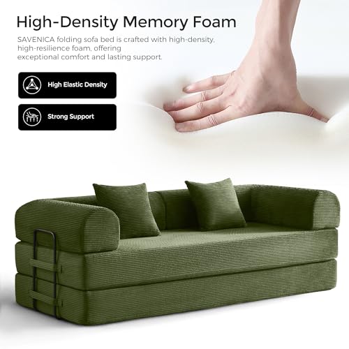 SAVENICA 79-Inch Olive Green Convertible Futon Sofa Bed - 5-in-1 Modular Couch for Living Room