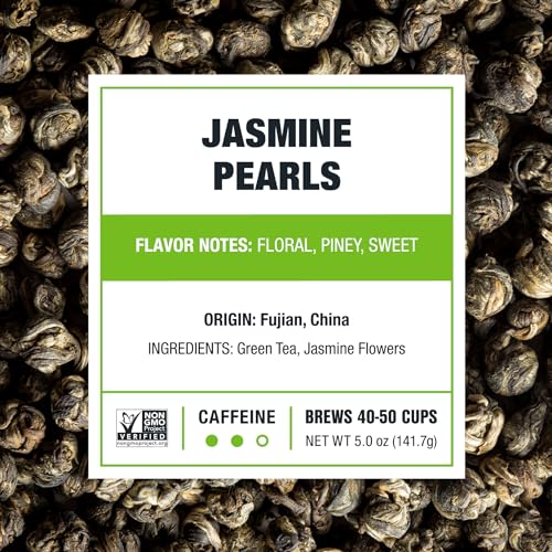 Tiesta Tea - Jasmine Pearls Green Tea, Loose Leaf, Single Origin Premium Jasmine from China, Medium Caffeinated, Makes Hot or Iced & Up to 50 Cups, 100% Pure Unblended, 5oz Refillable Tin