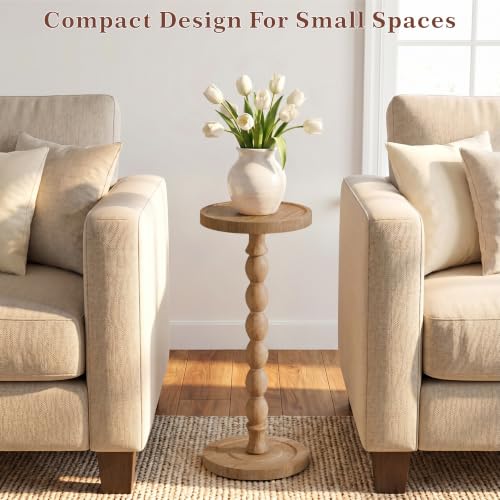 Small Round Solid Wood End Table, 24-Inch Rubberwood Accent Drink Table