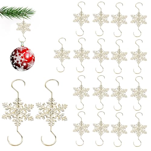 Snowflake Christmas Ornament Hooks - 20 Pack Metal Tree Wire Hangers