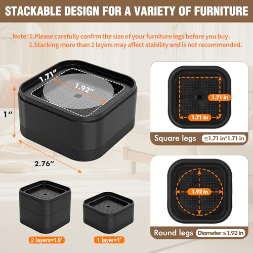 Heavy Duty Stackable Bed & Furniture Risers, 1 or 2 Inch - 8 Pack Black