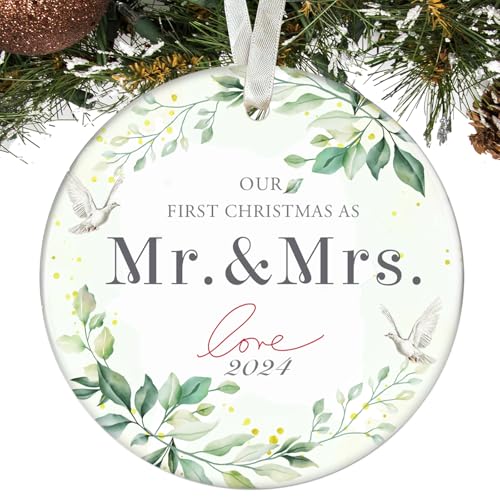 XKDOUS Newly Married-2 First Christmas Married Ornament - Mr & Mrs Ceramic Wedding Keepsake