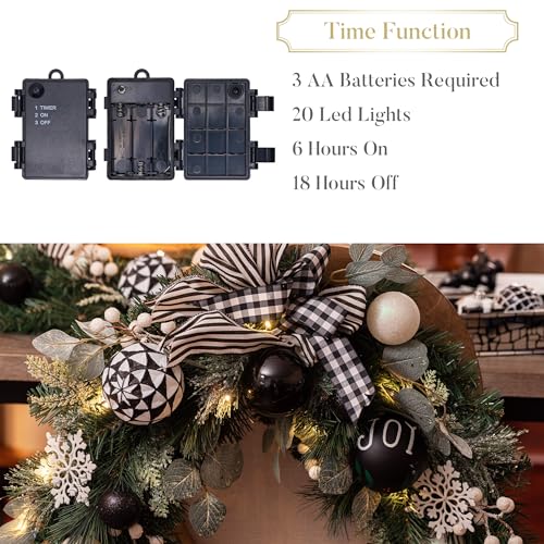 Valery Madelyn 24'' Christmas Teardrop Swag Outdoor Decoration Black & White - Swag