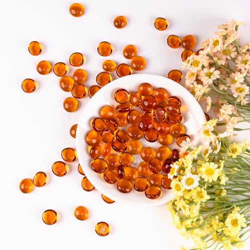 Orange Flat Glass Gems (1 lb) - Decorative Pebbles for Vases & Aquariums