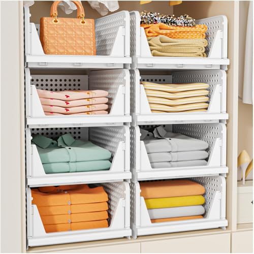Closet Organizers and Storage 5 Pack, Foldable Plastic Bins for Wardrobe