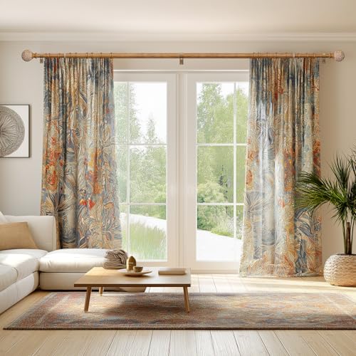 1-Inch Heavy Duty Adjustable Curtain Rod Set with Leaf Finials, 36"-88"