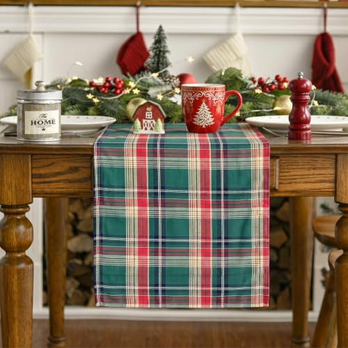Niviy Green Red Plaid Christmas Table Runner 12 x 36 Inches Holiday Decor