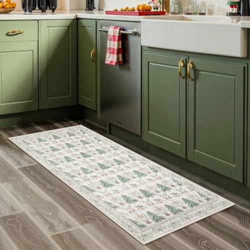 Lahome 2x4 Beige Christmas Entryway Rug - Washable Non-Slip Hallway Runner