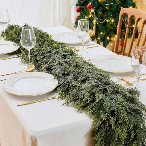 9ft Cedar Garland - Real-Touch Artificial Greenery for Mantel, Staircase & Window Decor