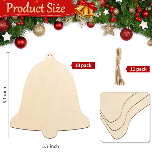 Sophena Bell Third DIY Large 7" Unfinished Wood Ornaments Set, 10pcs — Paint & Hang for Christmas