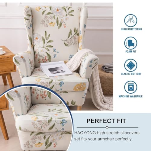 Stretch Wing Chair Cover Set with Ottoman - 3 Piece Slipcover
