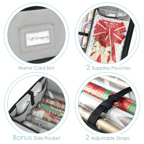 Wrapping Paper Storage Container for 40-Inch Rolls with Pockets
