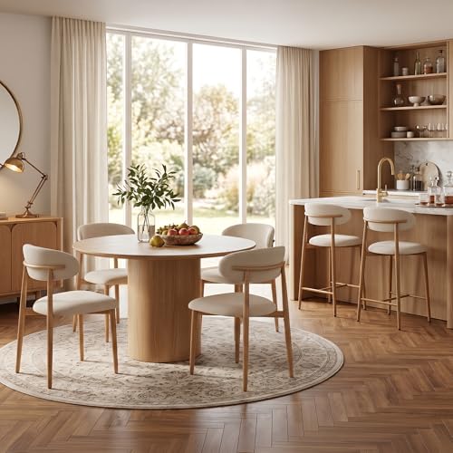 Modern Upholstered Dining Chairs Set of 4, Metal Frame Kitchen Chairs, Beige