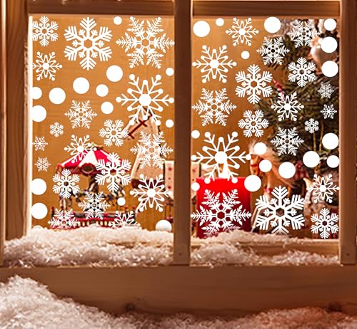 ROROP 321pcs Christmas Window Decals - 9 Sheets Snowflakes Design for Glass Windows (Snow)