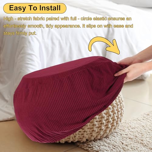 Stretchable Khaki Ottoman Cover with Elastic Bottom, Fits 50-58cm