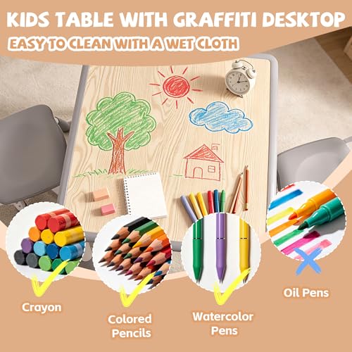 Adjustable Toddler Table and 2 Chairs Set - Wipeable Kids Activity Desk, Grey