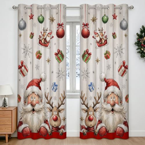 Cusugbaso Santa Deer Christmas Curtains 52W x 96L, Pack of 2