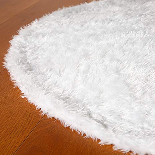White Faux Fur Christmas Tree Skirt - 36 Inch Soft Plush Xmas Tree Mat