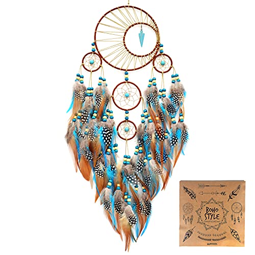 Large Boho Dream Catcher Wall Hanging with Turquoise and Feathers