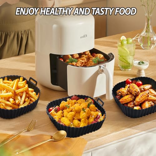 Reusable Silicone Air Fryer Liners, 3-Piece Square Basket Set for 4-7 QT